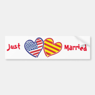 USA Catalonia Patriotic Love Hearts Bumper Sticker