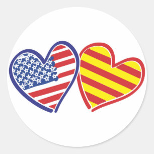 USA Catalonia Patriotic Love Hearts Classic Round Sticker