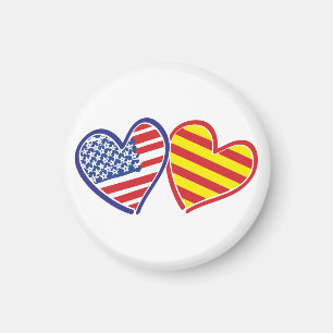 USA Catalonia Patriotic Love Hearts Magnet