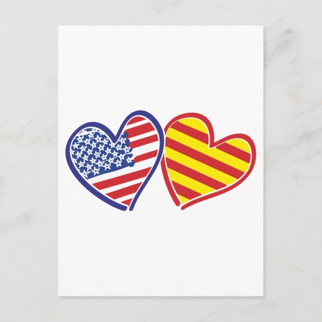 USA Catalonia Patriotic Love Hearts Postcard (Front)