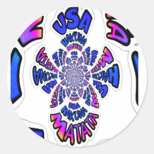 USA Celebration: Lovely Fun Text Dynamic Art Classic Round Sticker