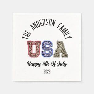 USA Cheetah Print Personalised Reunion Name Napkin