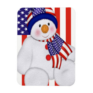 USA Christmas Snowman Magnet