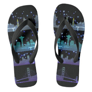 USA City Skylines Silver Nightlife with Stars Thongs