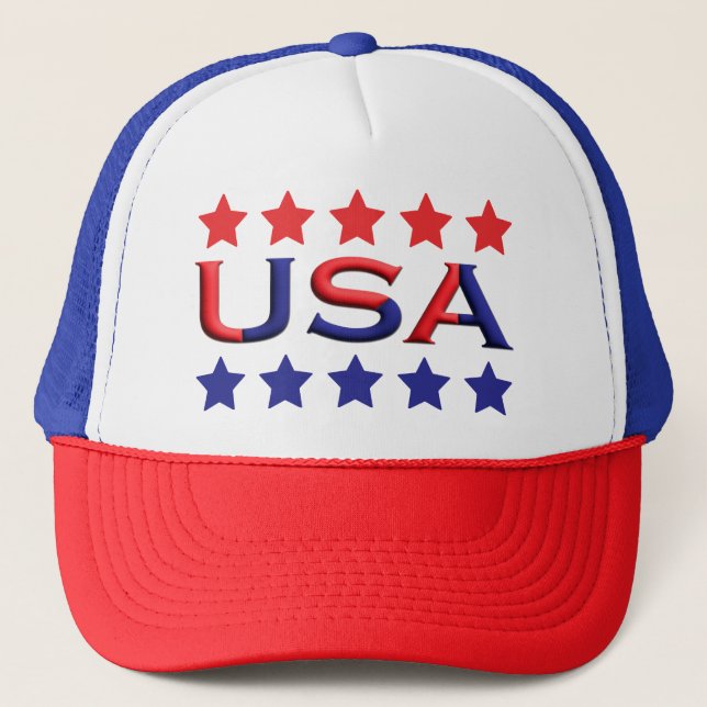 USA Classic Vintage American Patriotic Inspired Trucker Hat (Front)