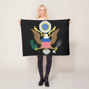 USA Coat Of Arms on black fbcnt Fleece Blanket