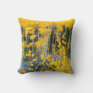 USA, Colorado. Bright Yellow Aspens In Rockies 2 Cushion