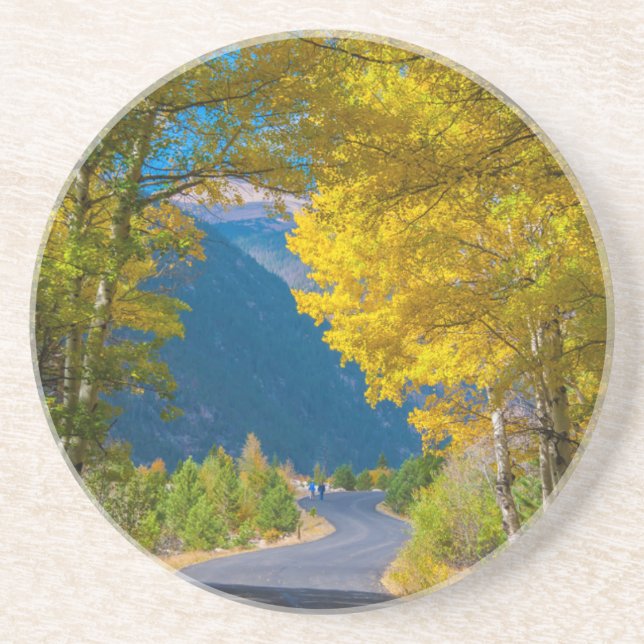USA, Colorado. Road Flanked By Aspens Coaster (Front)