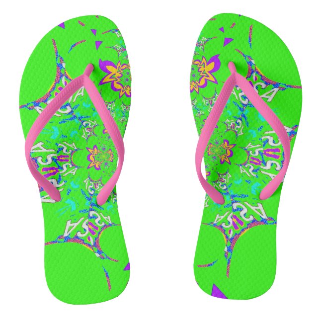 USA colourful bright floral Summer pattern design Thongs (Footbed)
