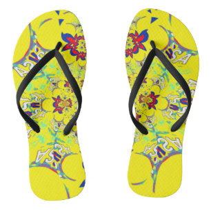 USA colourful bright floral Summer pattern design Thongs