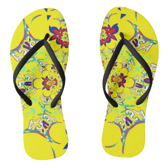 USA colourful bright floral Summer pattern design Thongs (Footbed)