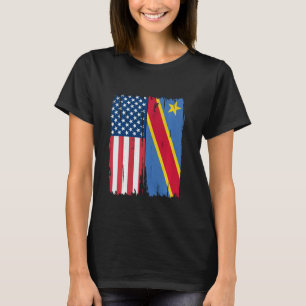 USA Congo Democratic Half american Flag Roots T-Shirt