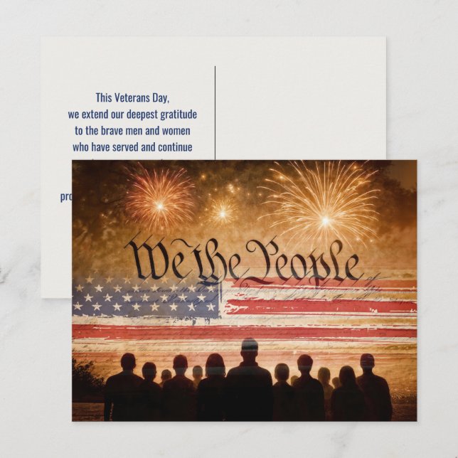 USA Constitution With Flag Veterans Day Postcard (Front/Back)