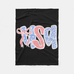 Usa Coquette Bow 4th Of July Patriotic Women Girls Fleece Blanket