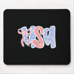 Usa Coquette Bow 4th Of July Patriotic Women Girls Mouse Pad