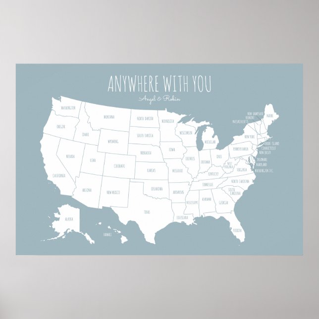 USA Couples Map of Where We've Been in Slate Blue Poster (Front)