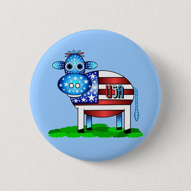 USA cow 6 Cm Round Badge (Front)