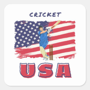USA Cricket Fan Batsman Square Sticker
