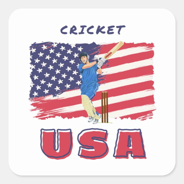 USA Cricket Fan Batsman Square Sticker (Front)