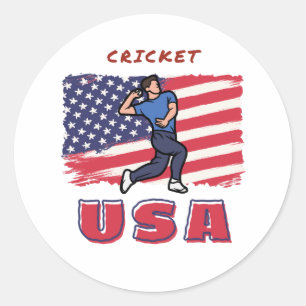 USA Cricket Fan Fast Bowler Classic Round Sticker
