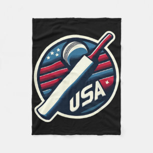 Usa Cricket In American Flag Colors Red White And Fleece Blanket