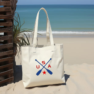 USA Crossed Paddle Oars with Star Light-Color Tote Bag