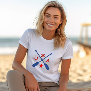 USA Crossed Paddle Oars with Star Light-Colour T-Shirt