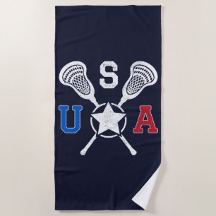 USA Crosskick Emblem - Lacrosse USA American Flag Beach Towel