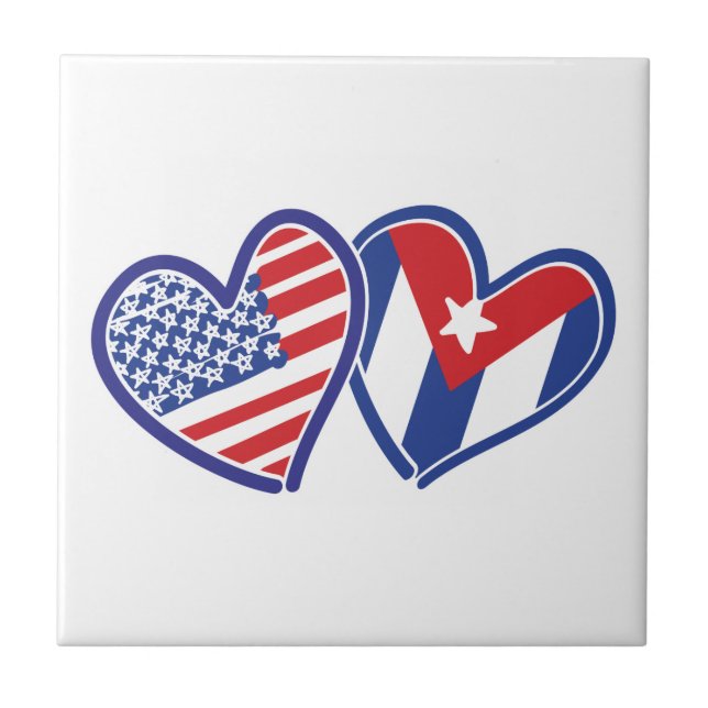 USA Cuba Love Hearts Tile (Front)