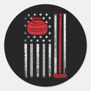 Usa Curler Broom Winter Ice Sports American Flag C Classic Round Sticker