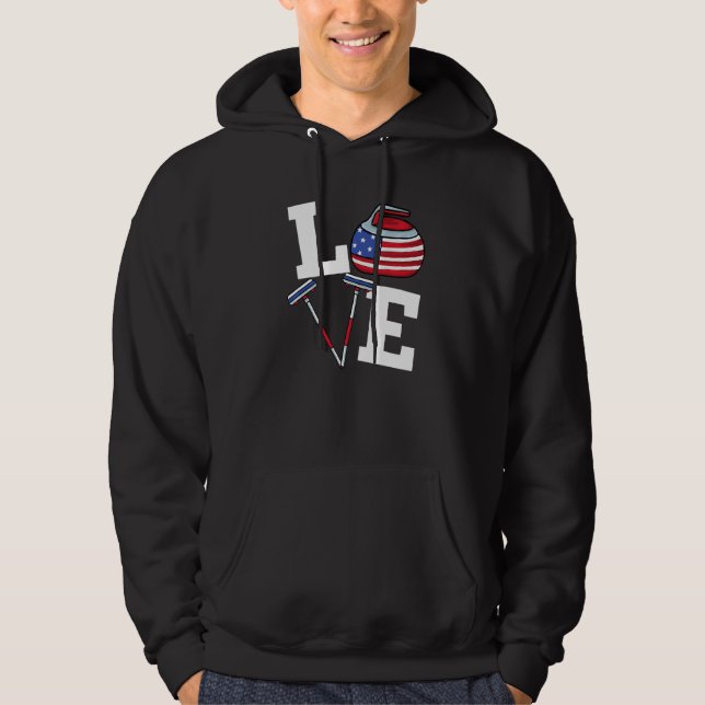 Usa Curler Broom Winter Ice Sports American Flag C Hoodie (Front)