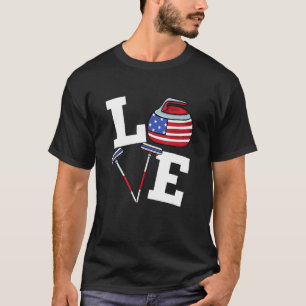 Usa Curler Broom Winter Ice Sports American Flag C T-Shirt