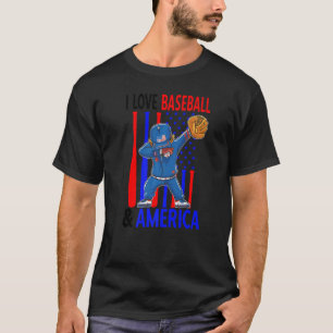 Usa Dabbing Baseball Boy American Flag 4th Of July T-Shirt