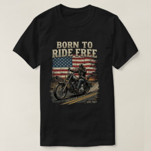 USA day for men: Born To Ride Free Biker Motorcycl T-Shirt
