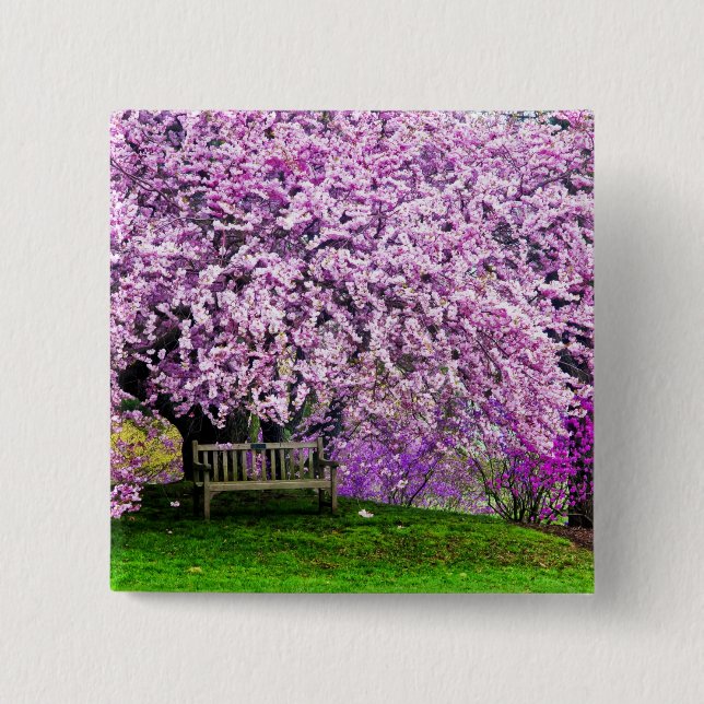 USA, Delaware, Wilmington. Wooden bench under 15 Cm Square Badge (Front)