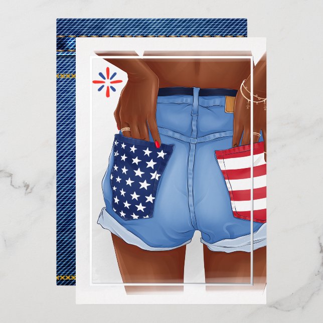 USA Denim Girl Birthday Party Foil Invitation (Front/Back)
