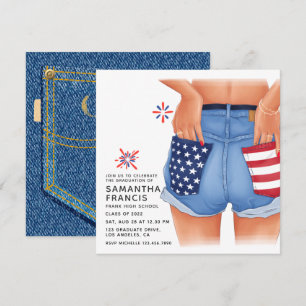 USA Denim Girl Graduation Party Invitation