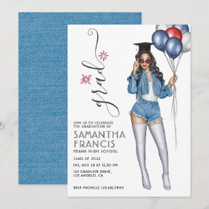 USA Denim themed Girl Graduation Party Invitation