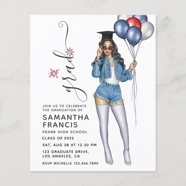 USA Denim themed Girl Graduation Party Invitation Flyer (Front)
