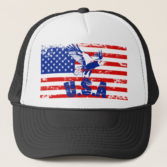 usa distressed bald eagle trucker hat (Front)