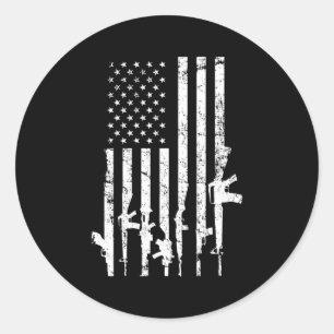 Usa Distressed Flag Guns Pro Gun 2Nd Adt On Back Classic Round Sticker