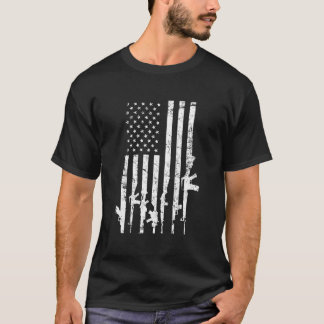 Usa Distressed Flag Guns Pro Gun 2Nd Adt On Back T-Shirt