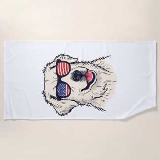 USA Dog Lover - Cool Pup with American Flag Shades Beach Towel