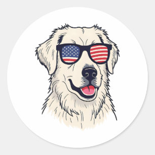USA Dog Lover - Cool Pup with American Flag Shades Classic Round Sticker