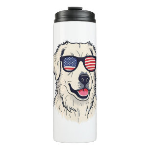 USA Dog Lover - Cool Pup with American Flag Shades Thermal Tumbler
