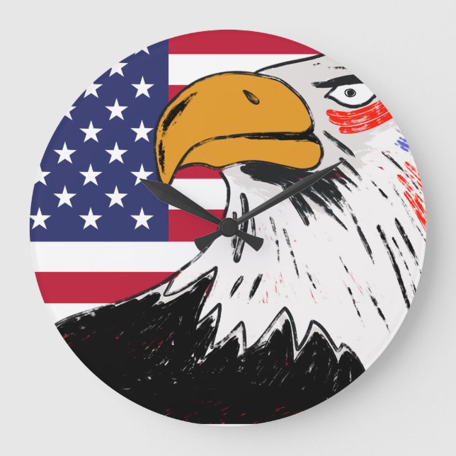 USA Drawing of an Eagle Large Clock (Front)