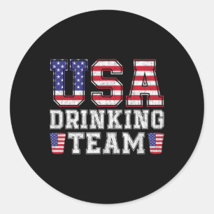 Usa Drinking Team Funny Drinking Beer Lover 4th Of Classic Round Sticker