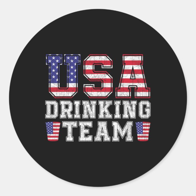 Usa Drinking Team Funny Drinking Beer Lover 4th Of Classic Round Sticker (Front)