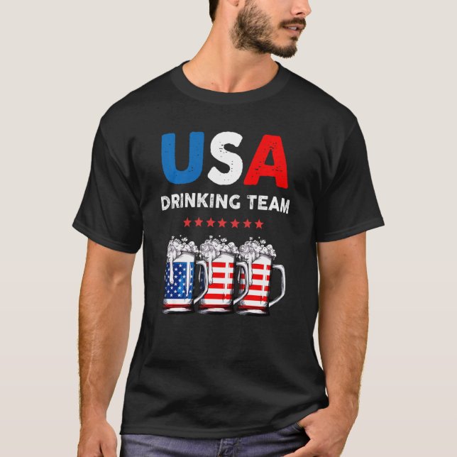 Usa Drinking Team Funny Drinking Beer Lover T-Shirt (Front)