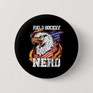 Usa Eagle Field Hockey Nerd - Field Hockey Player 6 Cm Round Badge